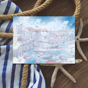 Cartão Postal Grunge Watercolor Art of Boats in the Harbor