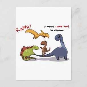 Cartão Postal Grupo Bonito de Dinossauros Rawr significa que te