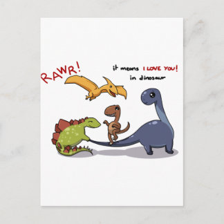 Cartão Postal Grupo Bonito de Dinossauros Rawr significa que te