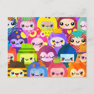 Cartão Postal Grupo de Crianças do Monstro de Kawaii, em Crowde
