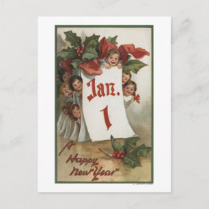 Cartão Postal Grupo de Crianças Escondendo-se Atrás do Calend