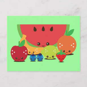 Cartão Postal Grupo de Frutas Kawaii