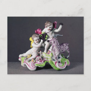 Cartão Postal Grupo Longton Hall, dois putti com cabra, c.1755