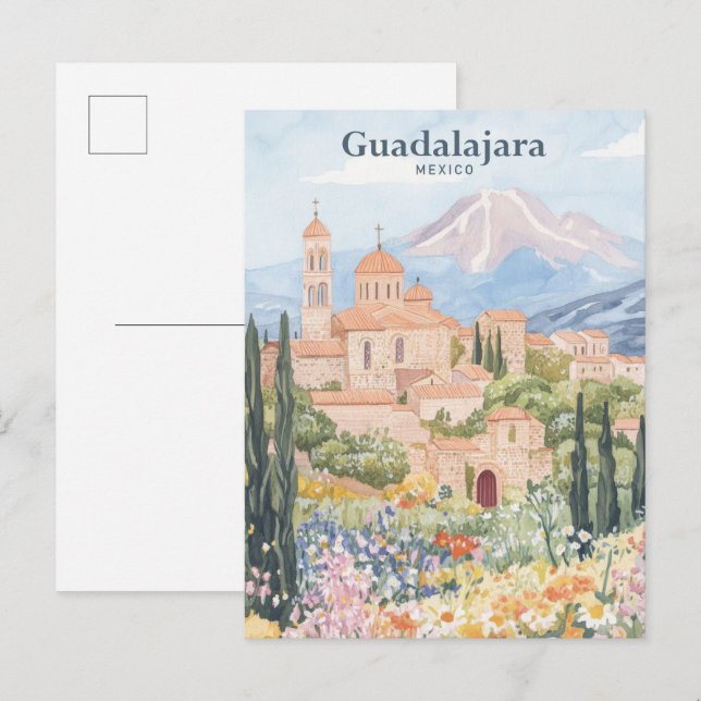 Cartão Postal Guadalajara Mexico Gouache Illustration Viagem (Frente/Verso)