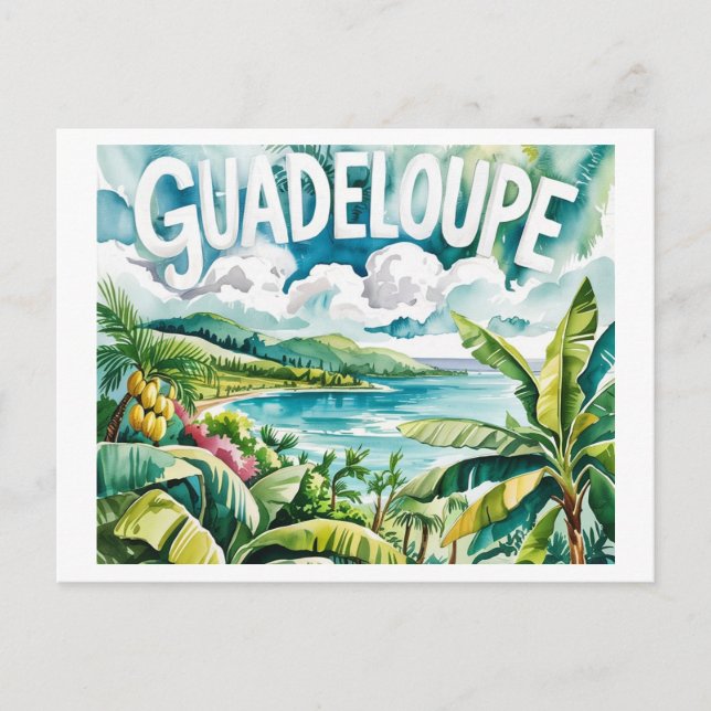 Cartão Postal Guadeloupe Tropicale Paysage Caraïbes Aquarelle (Frente)
