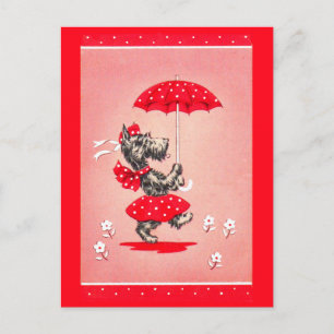 Cartão Postal Guarda-chuva de carregando da senhora escocesa