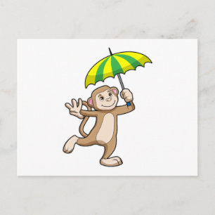 Cartão Postal Guarda-chuva macaco