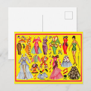 Cartão Postal Guarda-Roupa de Moda de Bonecas de Papel dos Anos 