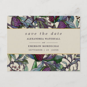 Cartão Postal Guardar a data aquarela plum roxo floral