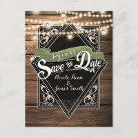 Guardar A Data Do Noivado Rustic Wood & Lights