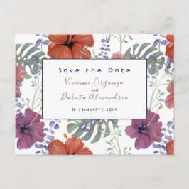 Cartão Postal Guardar o hibisco de flores tropicais com aquarela