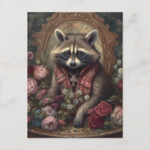 Cartão Postal Guaxinim Adorável com Flores