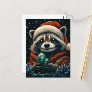 Cartão Postal Guaxinim Adorável de Natal