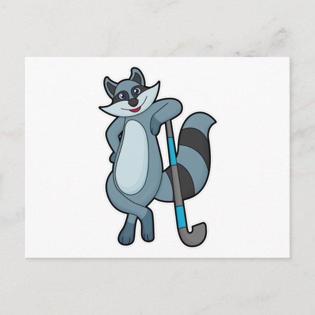 Cartão Postal Guaxinim no hóquei com taco de hóquei (Frente)