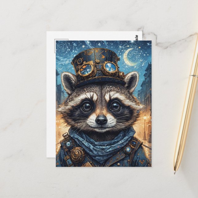 Cartão Postal Guaxinim Steampunk (Frente/Verso In Situ)