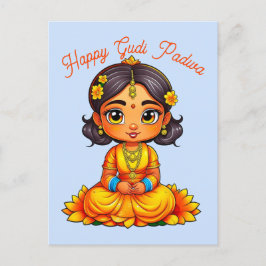 Cartão Postal Gudi Padwa Chibi Girl