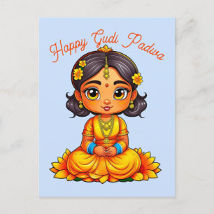 Cartão Postal Gudi Padwa Chibi Girl