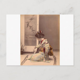 Cartão Postal Gueixa japonesa do vintage que joga o shamisen