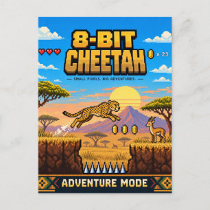 Cartão Postal Guepardo, Arte Pixel 8-Bit Retro