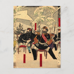 Cartão Postal Guerra japonesa em Kagoshima por Tsukioka Yoshitos