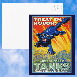 Cartão Postal Guerra Militar Vintage Recrutando com um Gato Selv