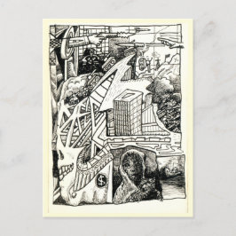 Cartão Postal "Guerra Moderna", desenho a tinta