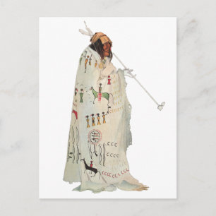 Cartão Postal Guerreiro Indiano com Pipe Retrato por Karl Bodmer