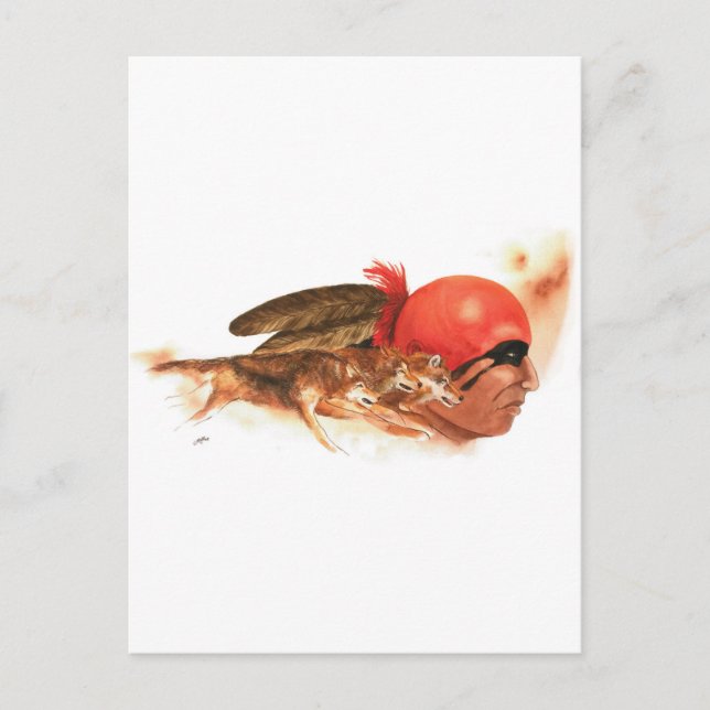 Cartão Postal Guerreiro Indígena do Lobo Americano Clã Cherokee (Frente)