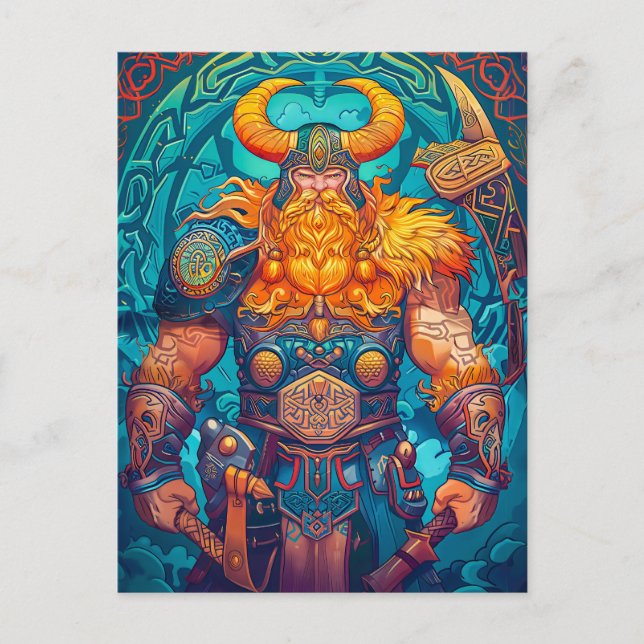 Cartão Postal Guerreiro Viking com Machado Mitologia Nórdica His (Frente)