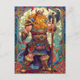Cartão Postal Guerreiro Viking com Machado Mitologia Nórdica His