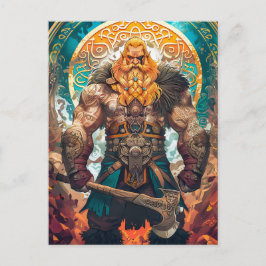 Cartão Postal Guerreiro Viking com Machado Mitologia Nórdica His