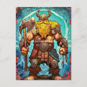 Cartão Postal Guerreiro Viking com Machado Mitologia Nórdica His