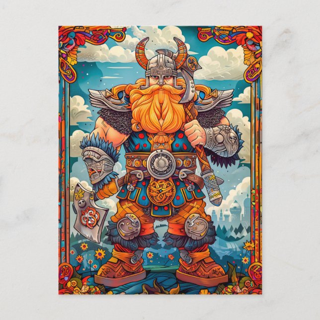 Cartão Postal Guerreiro Viking com Machado Mitologia Nórdica His (Frente)