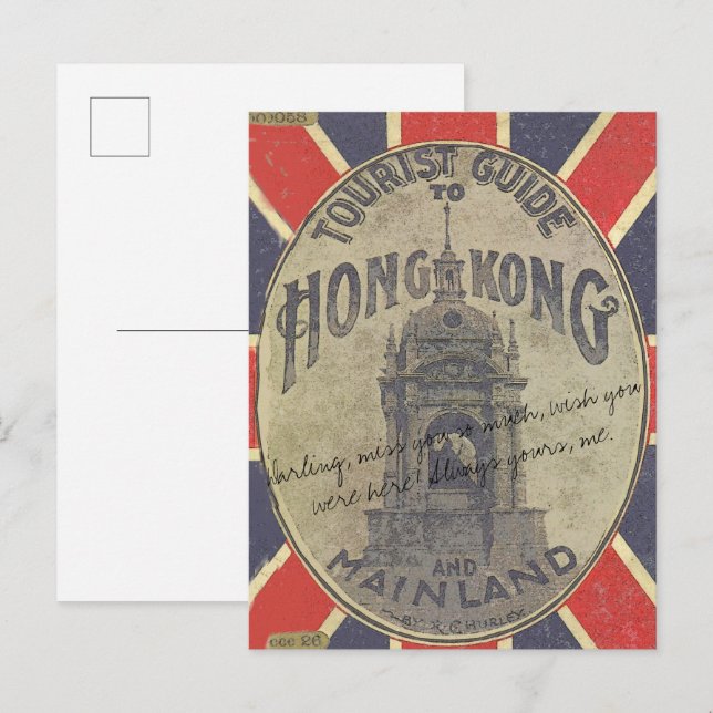Cartão Postal Guia Turista Antiquado de Hong Kong com o Union Ja (Frente/Verso)