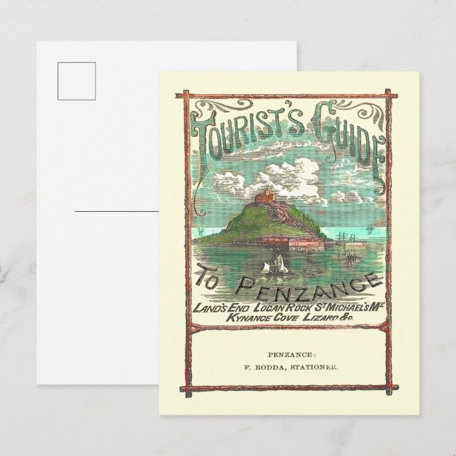Cartão Postal Guia Turístico Vintage para Penzance Viagem (Frente/Verso)