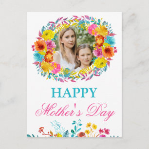 Cartão Postal Guirlanda de Flores Primavera Aquarela Dia das Mãe