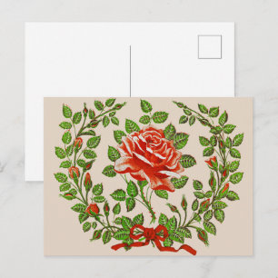 Cartão Postal Guirlanda de Rosa Vermelha Vintage Arte Floral de