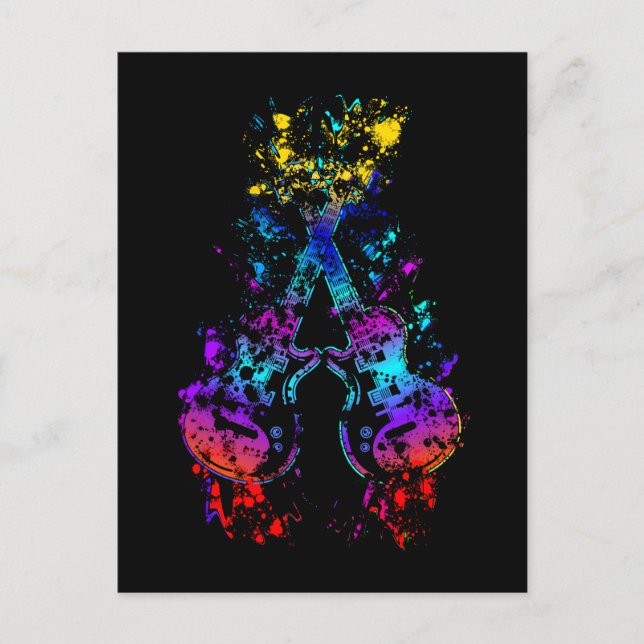 Cartão Postal Guitar Retro Rock and Roll Music Guitarist (Frente)