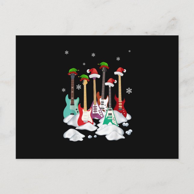 Cartão Postal Guitar Santa Hat Árvore de Natal Ama Música Engraç (Frente)