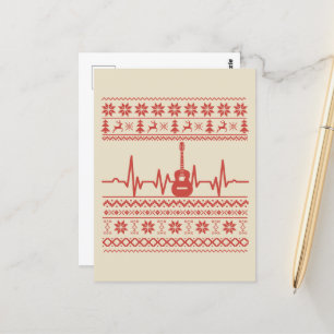 Cartão Postal Guitarra acústica de suéter de Natal feia