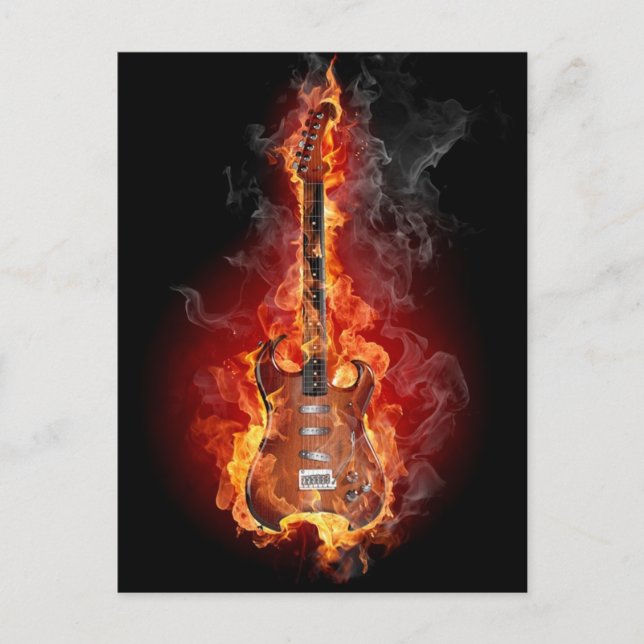 Cartão Postal Guitarra de rock flamejante (Frente)