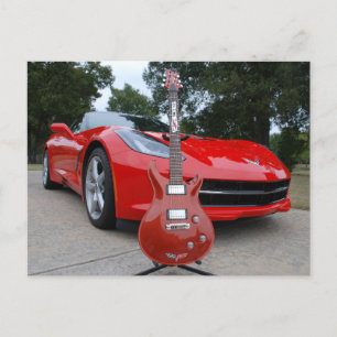 Cartão Postal Guitarra Elétrica e Carro de Esporte