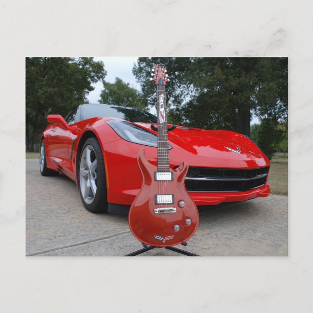 Cartão Postal Guitarra Elétrica e Carro de Esporte (Frente)