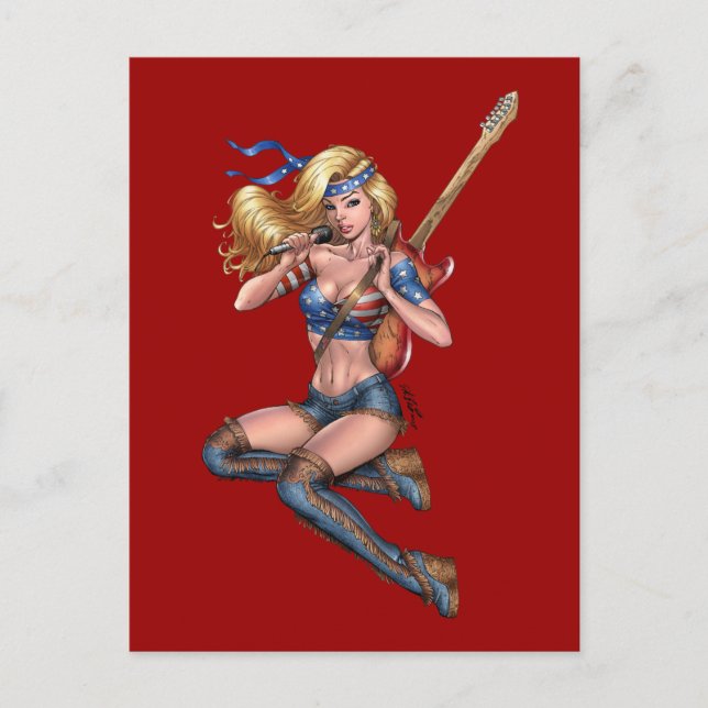 Cartão Postal Guitarrista loiro com bandeira americana por Al Ri (Frente)