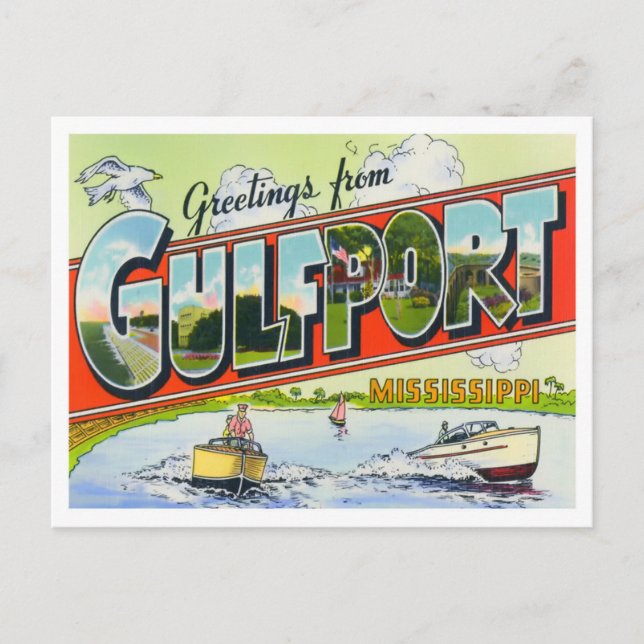 Cartão Postal Gulfport, Mississippi Vintage Big Letters (Frente)