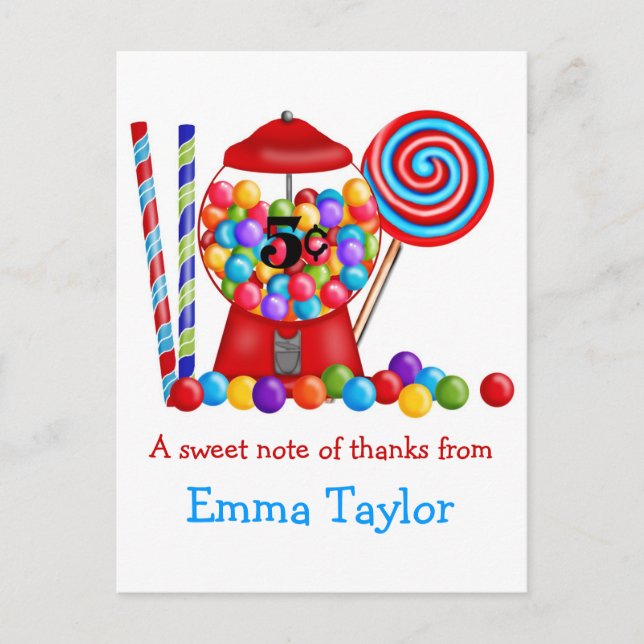 Cartão Postal Gumball Machine Candy Lollipop (Frente)