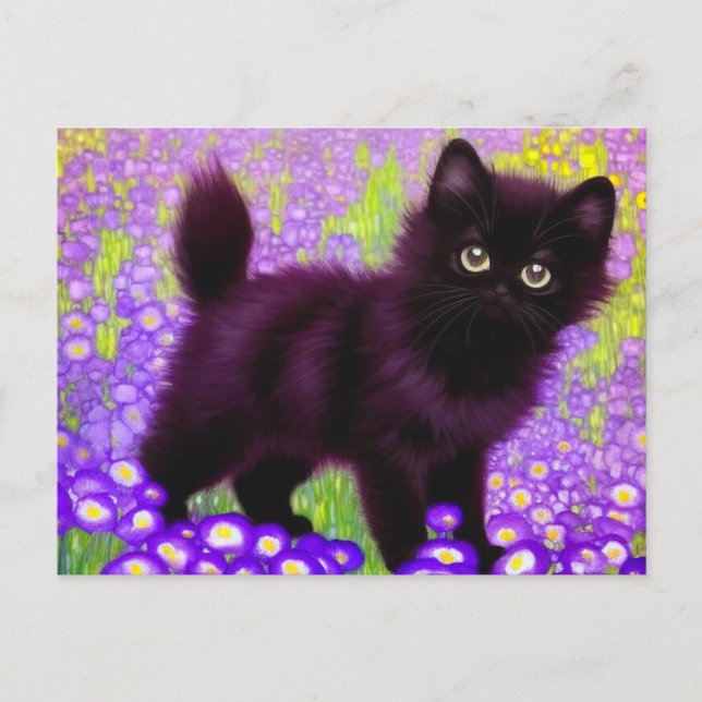 Cartão Postal Gustav Klimt Black Kitten (Frente)