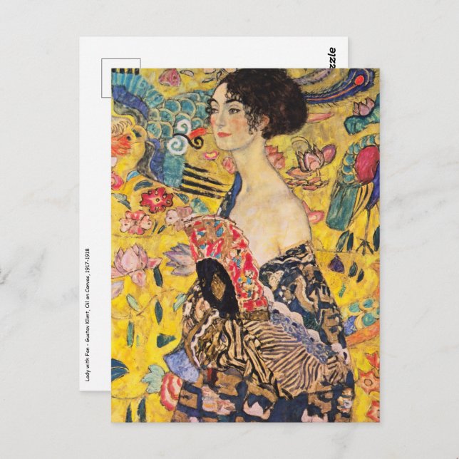 Cartão Postal Gustav Klimt - Dama com Leque (Frente/Verso)
