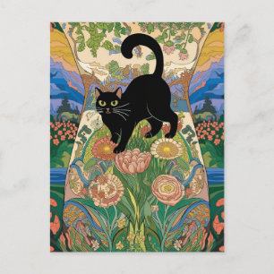 Cartão Postal Gustav Klimt Floral Gato Preto Arte Vintage Altera