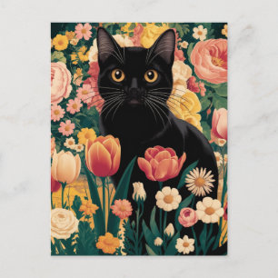 Cartão Postal Gustav Klimt Floral Gato Preto, Vintage Eclectic